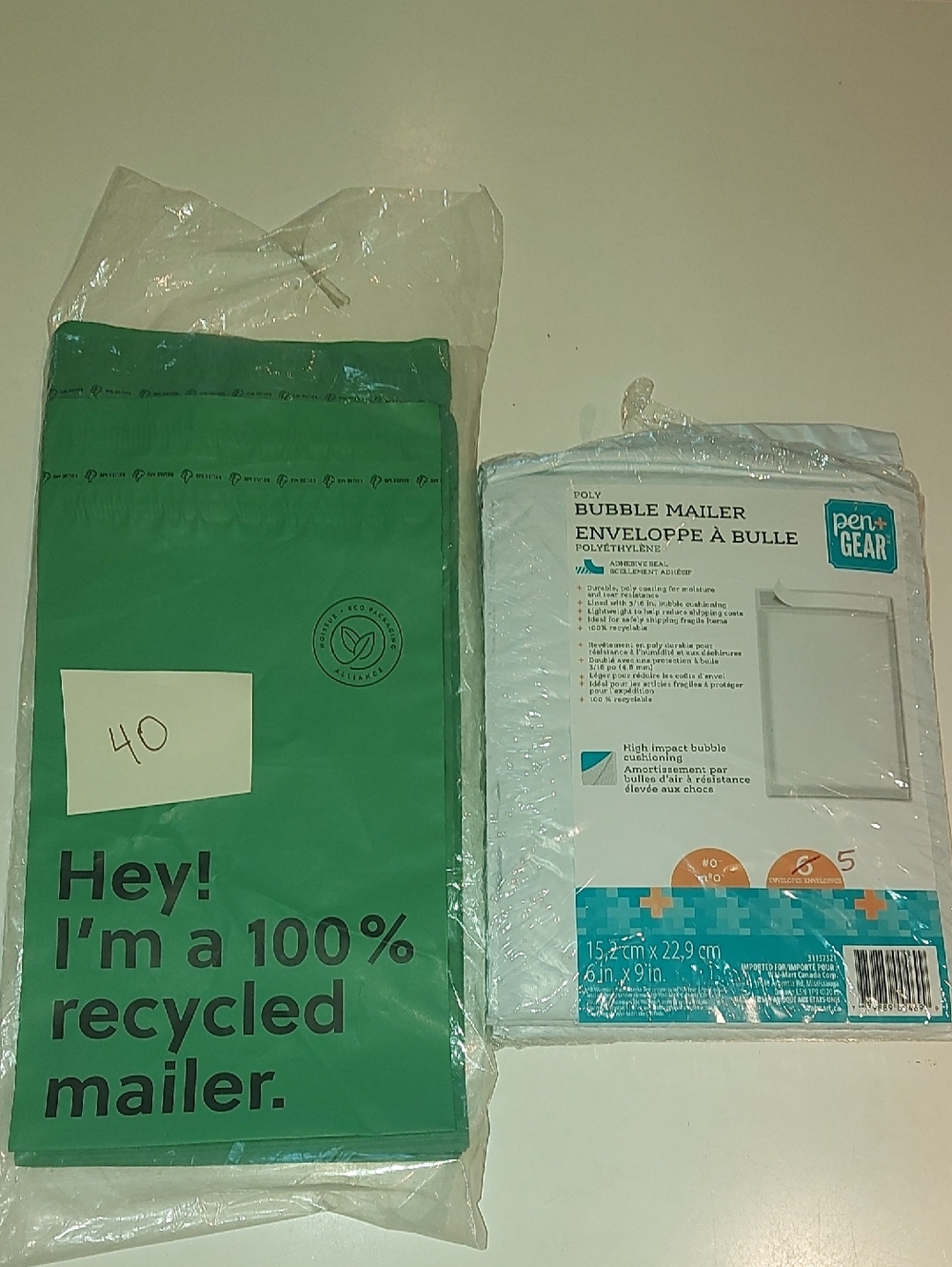 Green Recycled Mailer + White Bubble Mailer Pack